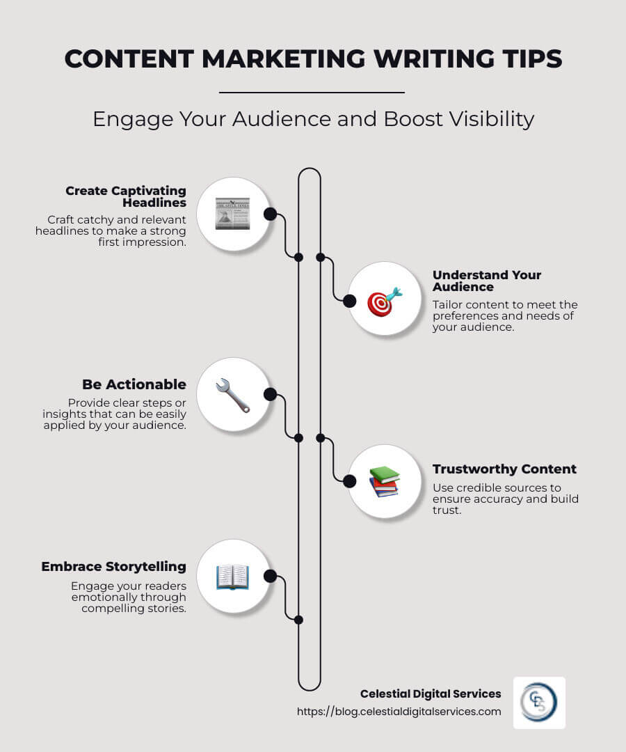 Content Marketing Strategies and Tips Infographic - content marketing writing tips infographic infographic-line-5-steps-neat_beige