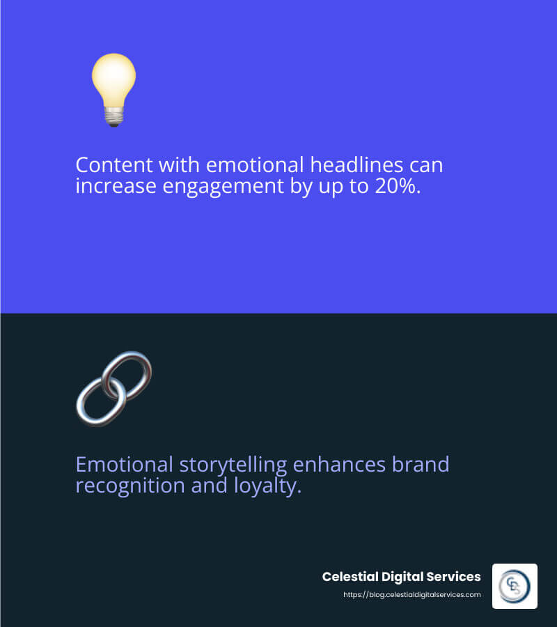 Emotional engagement leads to higher traffic and brand recognition. - content marketing secrets infographic 2_facts_emoji_blue